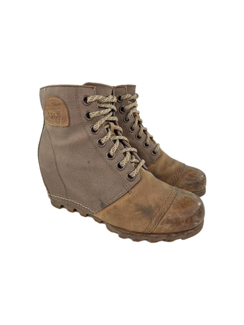 Sorel PDX Lexie Boots Women's US 8.5 Brown Tan Leather Hidden Wedge Lug Booties